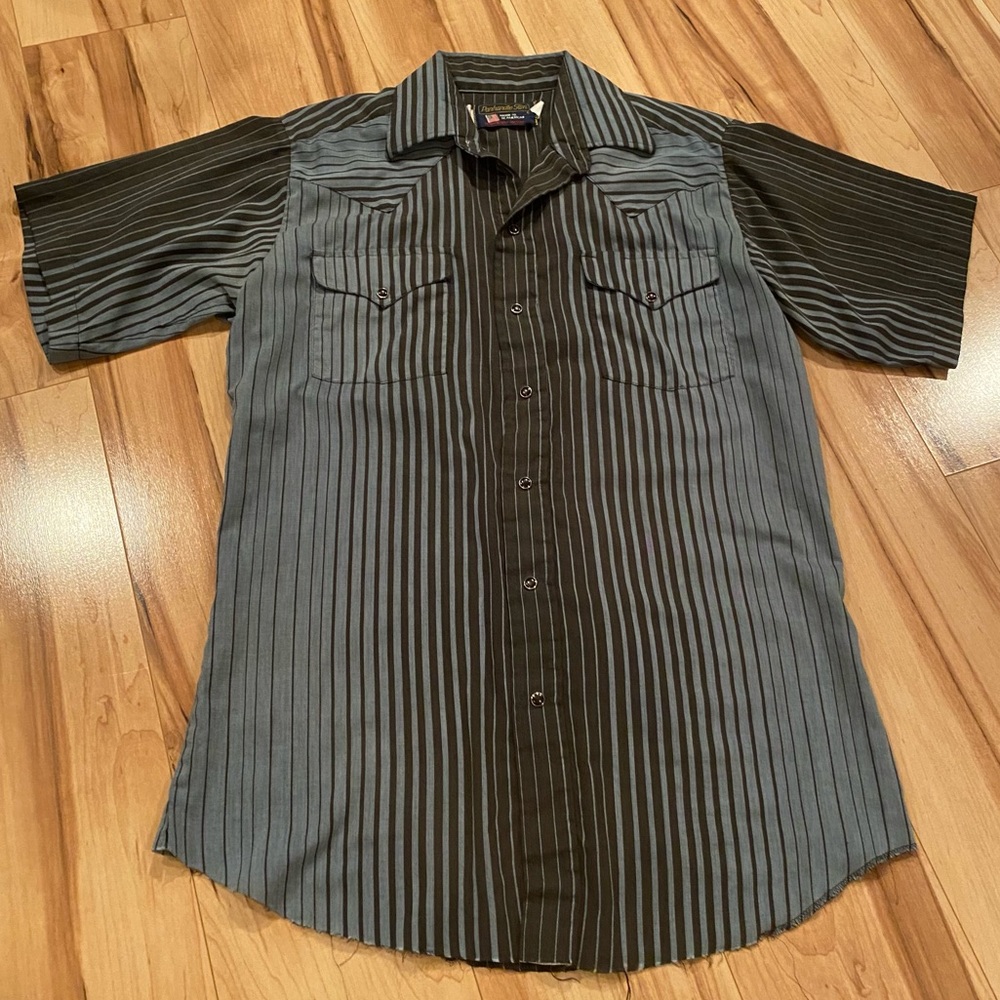 SALE!!! Panhandle Slim Men's Black and Gray Striped Shirt—15.5-34